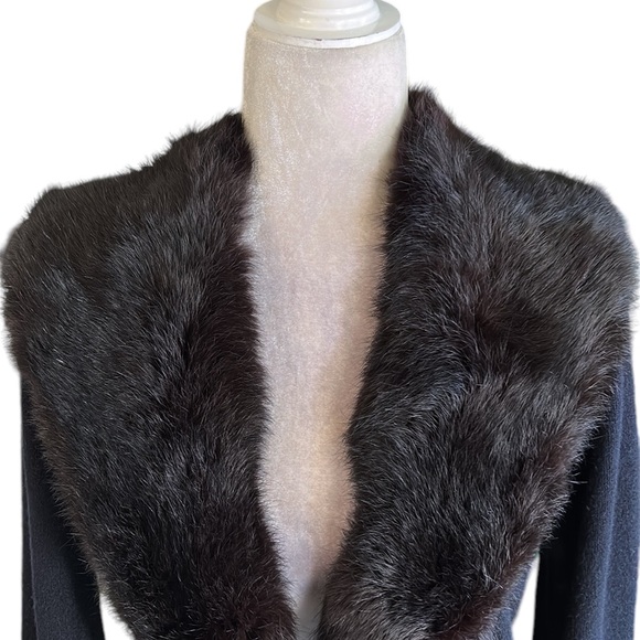 Vintage City Fur Company Black Genuine Fur Collared Cropped Knit Cardigan - M - Picture 4 of 14
